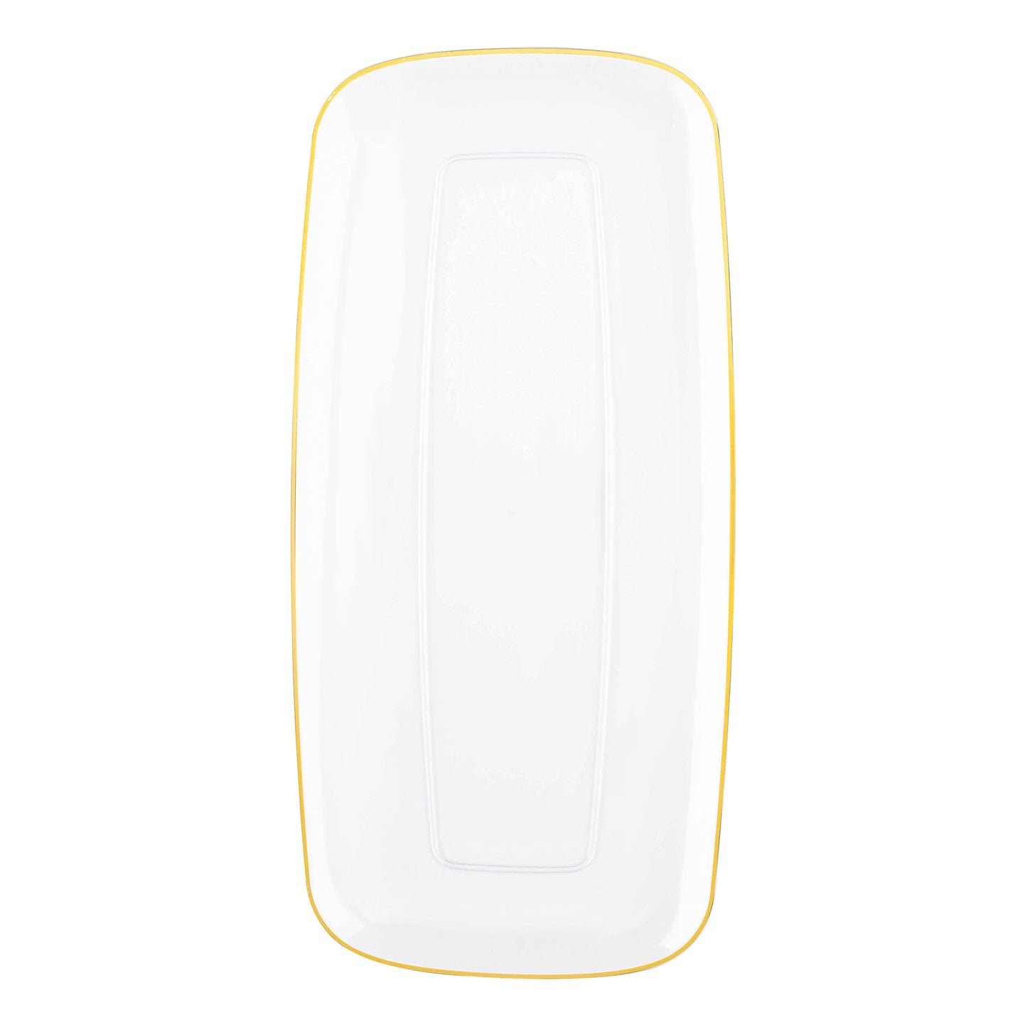 Clear with Gold Rim Flat Raised Edge Rectangular Plastic Plates (10.6" x 5")