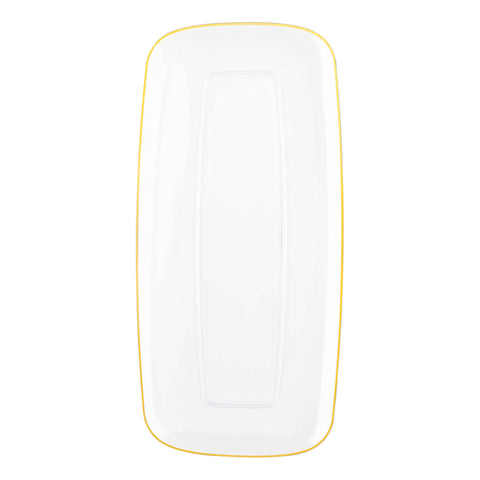 Clear with Gold Rim Flat Raised Edge Rectangular Plastic Plates (10.6