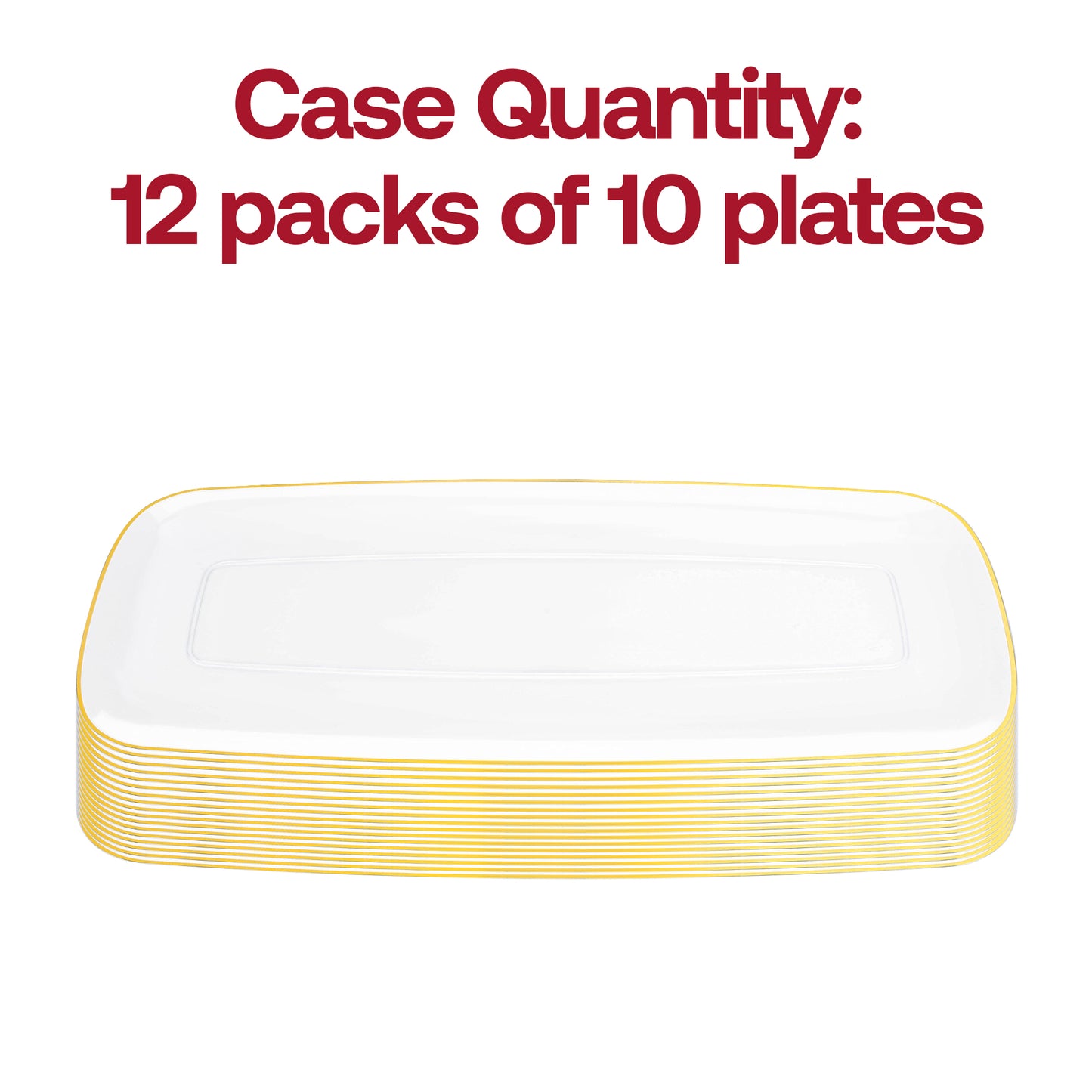 Clear with Gold Rim Flat Raised Edge Rectangular Plastic Plates (10.6" x 5")