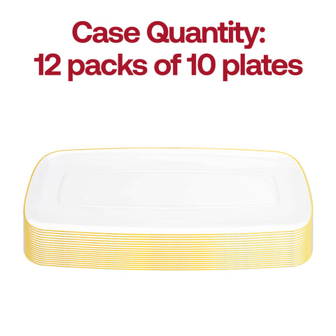 Clear with Gold Rim Flat Raised Edge Rectangular Plastic Plates (10.6