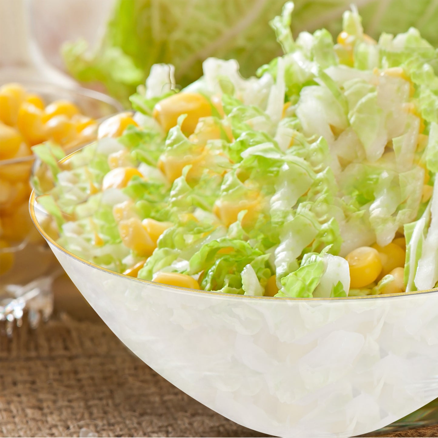 Clear with Gold Rim Organic Round Plastic Bowls (32 oz.)