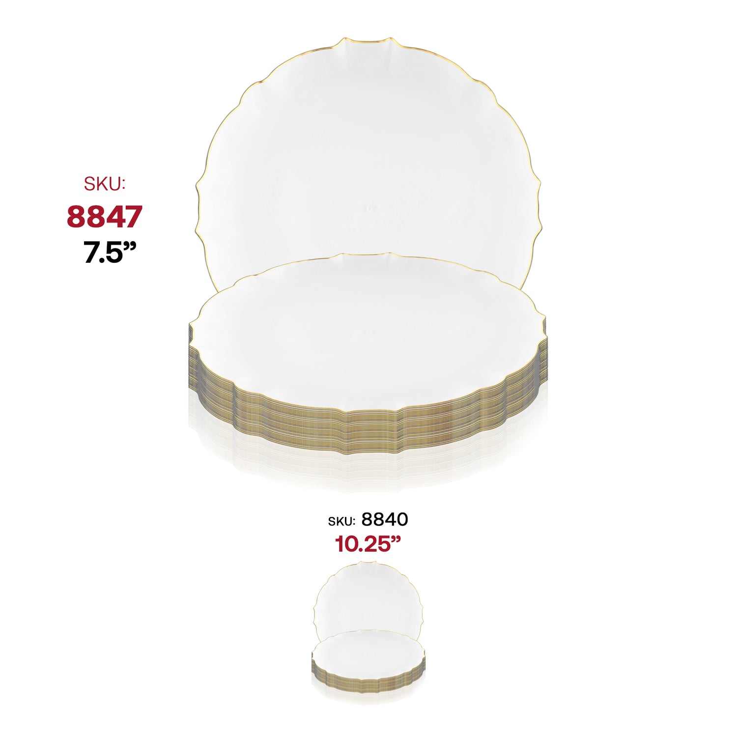 Clear with Gold Rim Round Lotus Disposable Plastic Appetizer/Salad Plates (7.5") SKU | The Kaya Collection