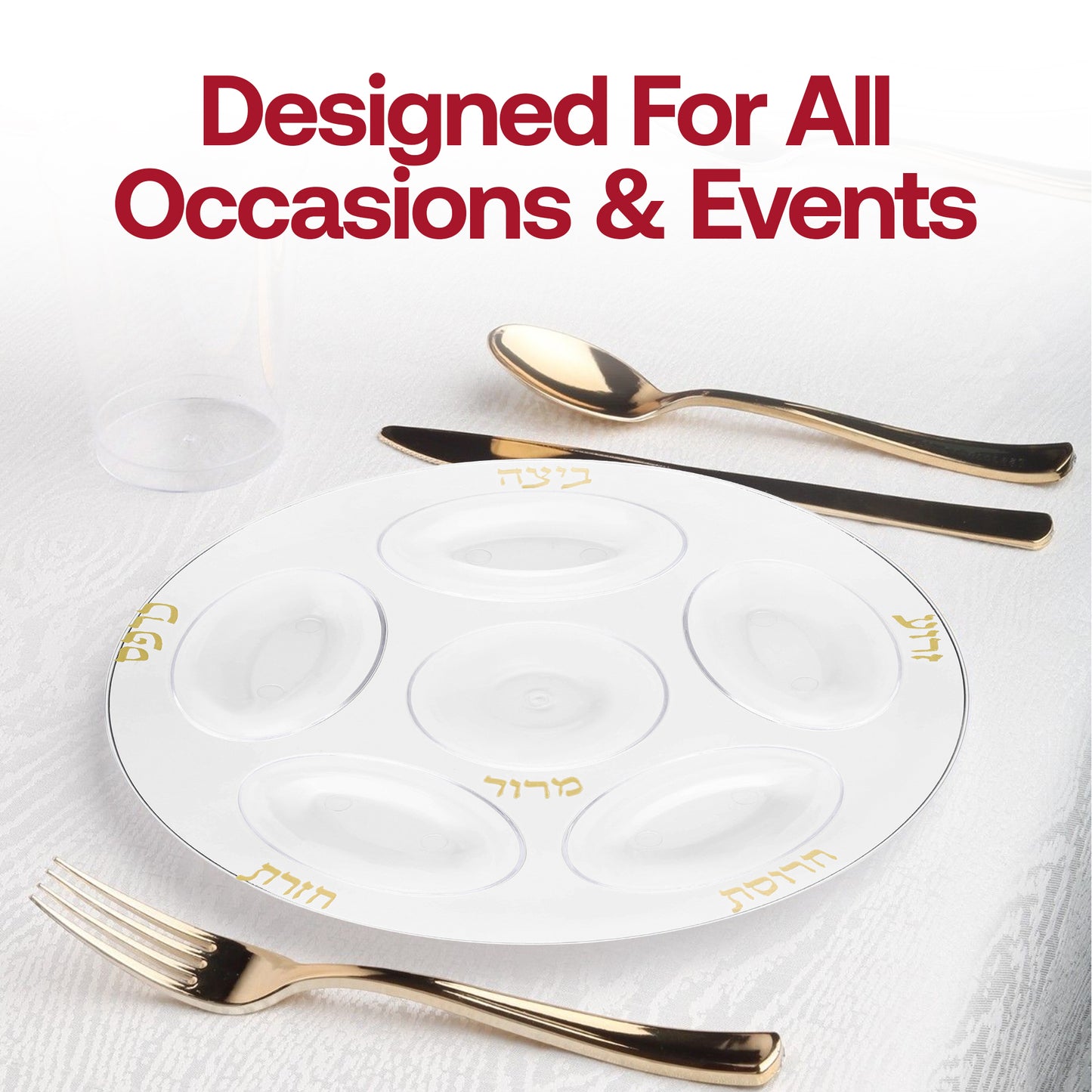 Clear with Gold Round Section Tray Plastic Seder Plates (12")