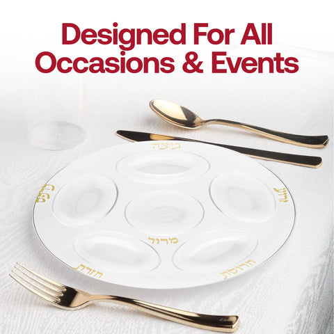 Clear with Gold Round Section Tray Plastic Seder Plates (12