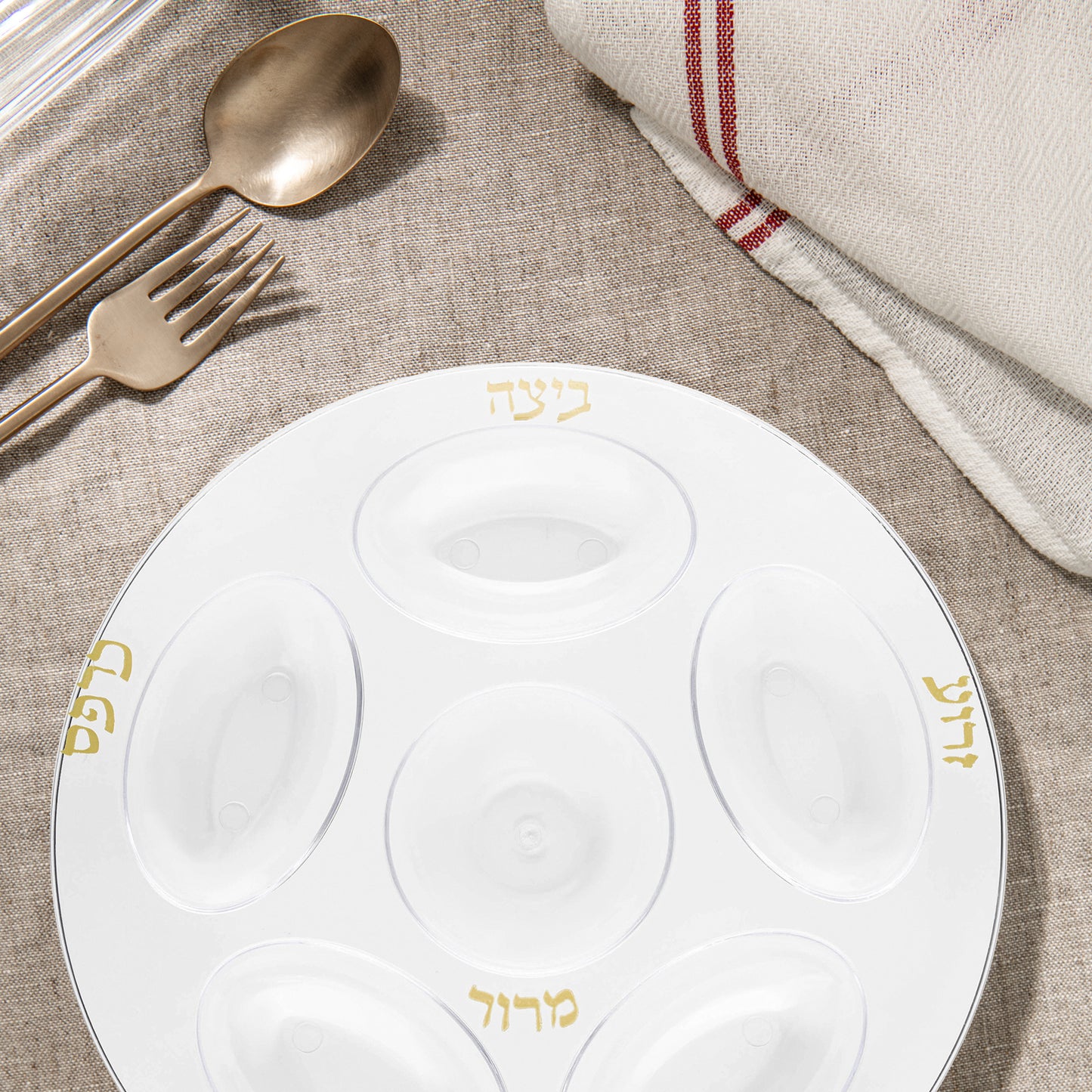 Clear with Gold Round Section Tray Plastic Seder Plates (12")