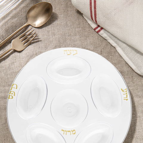 Clear with Gold Round Section Tray Plastic Seder Plates (12