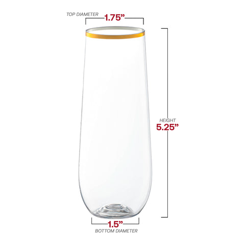 9 oz. Clear with Gold Stemless Disposable Plastic Champagne Flutes