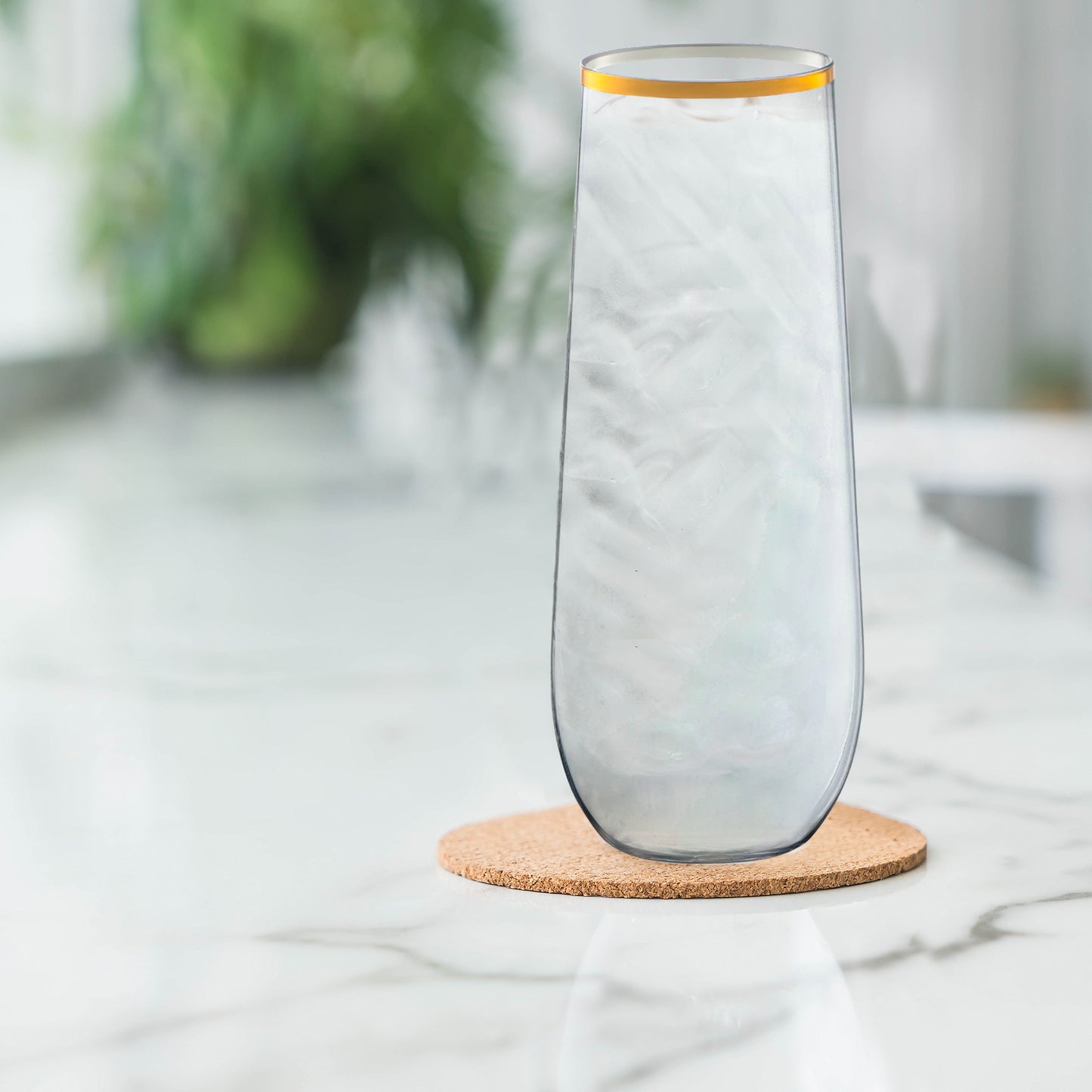 9 oz. Clear with Gold Stemless Disposable Plastic Champagne Flutes