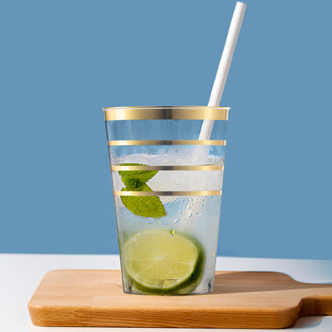 12 oz. Clear with Gold Stripes Round Plastic Tumblers
