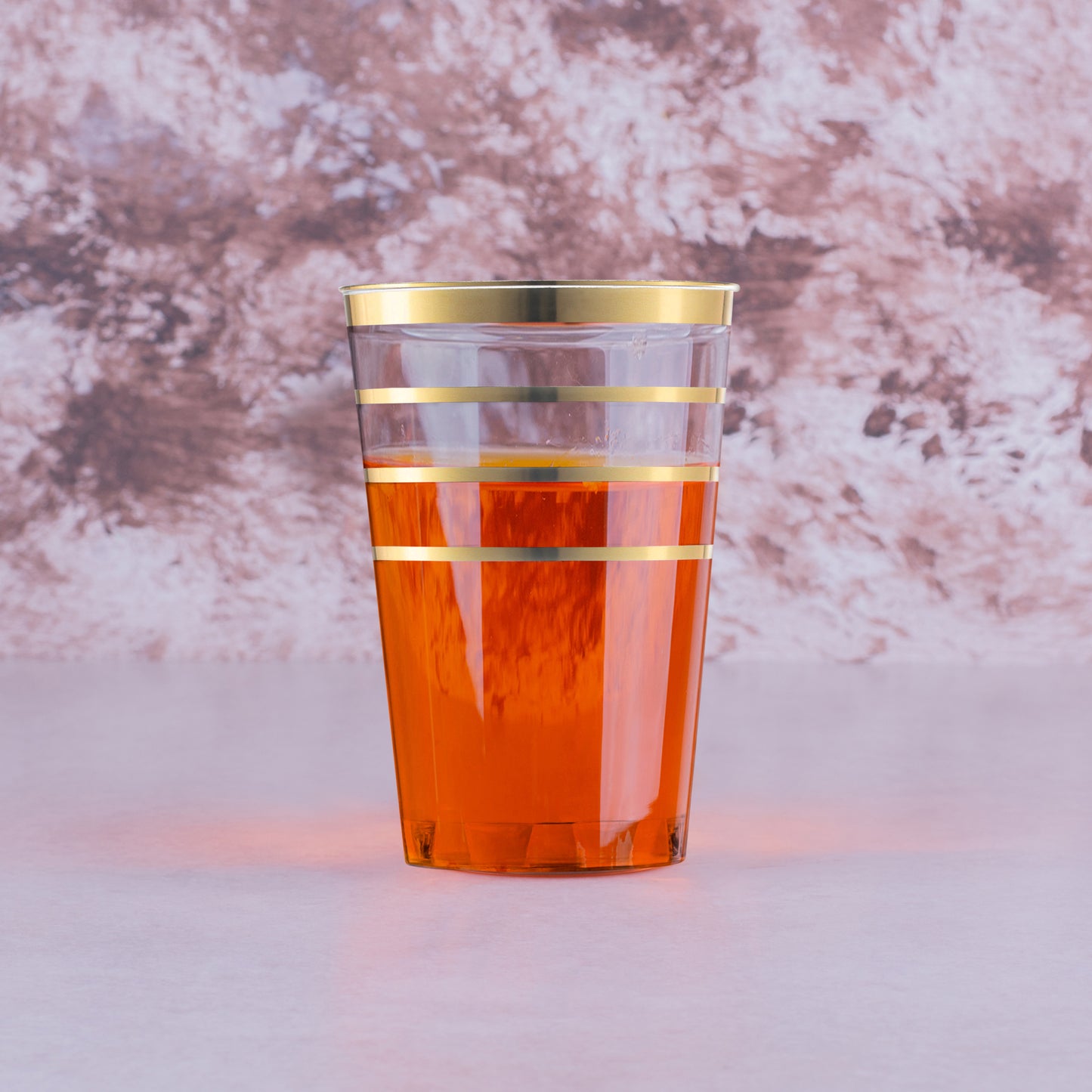 12 oz. Clear with Gold Stripes Round Plastic Tumblers
