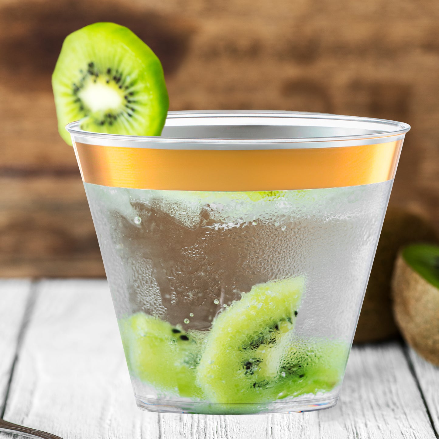 9 oz. Clear with Gold Rim Round Disposable Plastic Cups