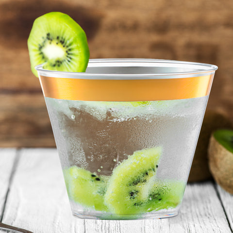 9 oz. Clear with Gold Rim Round Disposable Plastic Cups