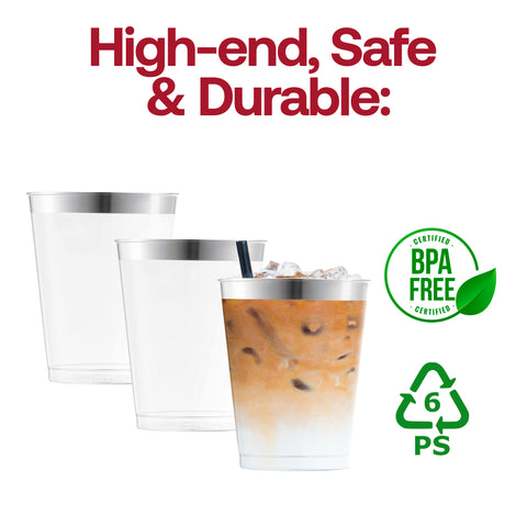 10 oz. Clear with Metallic Silver Rim Round Tumblers BPA | The Kaya Collection
