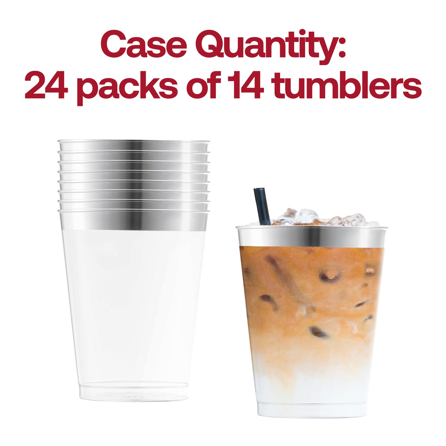 10 oz. Clear with Metallic Silver Rim Round Tumblers Quantity | The Kaya Collection