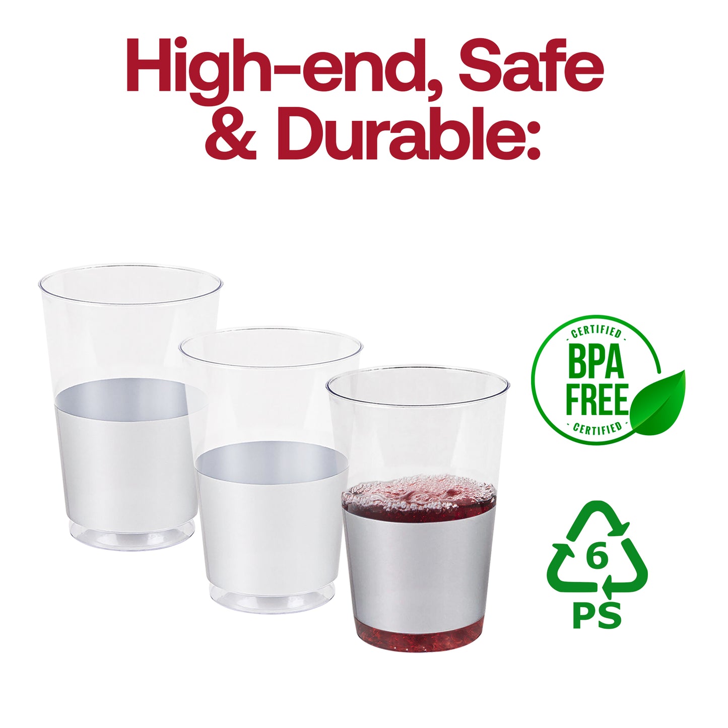 12 oz. Clear with Shiny Silver Thick Bottom Round Disposable Plastic Tumblers