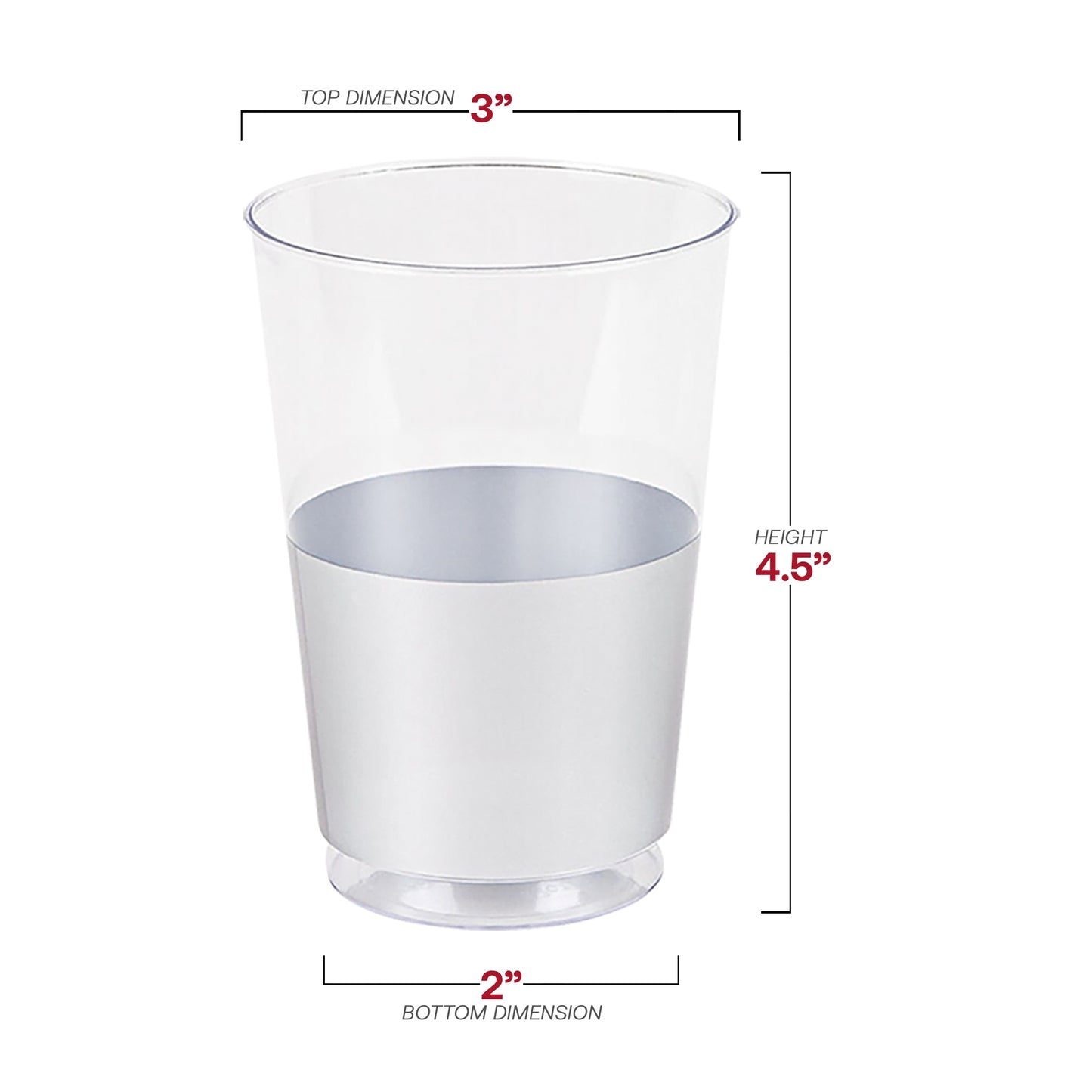 12 oz. Clear with Shiny Silver Thick Bottom Round Disposable Plastic Tumblers