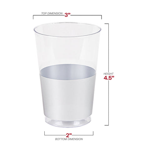 12 oz. Clear with Shiny Silver Thick Bottom Round Disposable Plastic Tumblers
