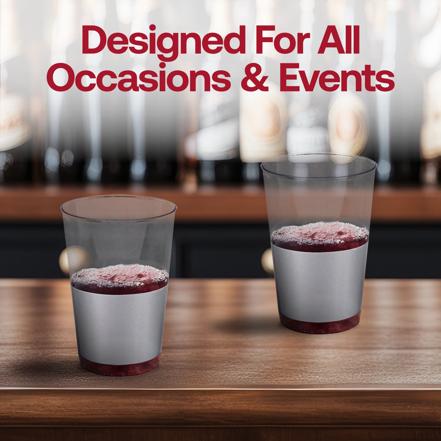 12 oz. Clear with Shiny Silver Thick Bottom Round Disposable Plastic Tumblers