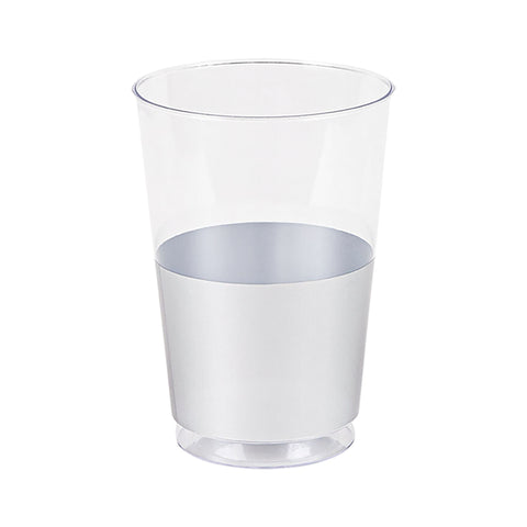 12 oz. Clear with Shiny Silver Thick Bottom Round Disposable Plastic Tumblers