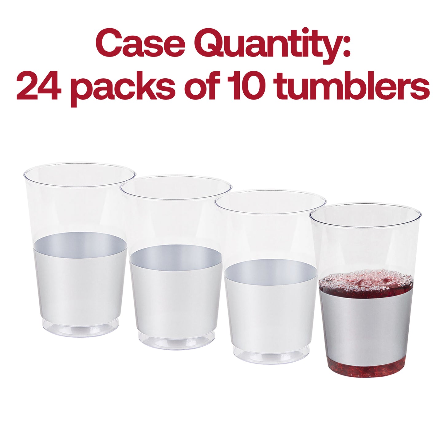 12 oz. Clear with Shiny Silver Thick Bottom Round Disposable Plastic Tumblers