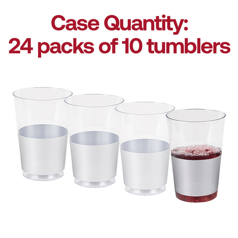 12 oz. Clear with Shiny Silver Thick Bottom Round Disposable Plastic Tumblers