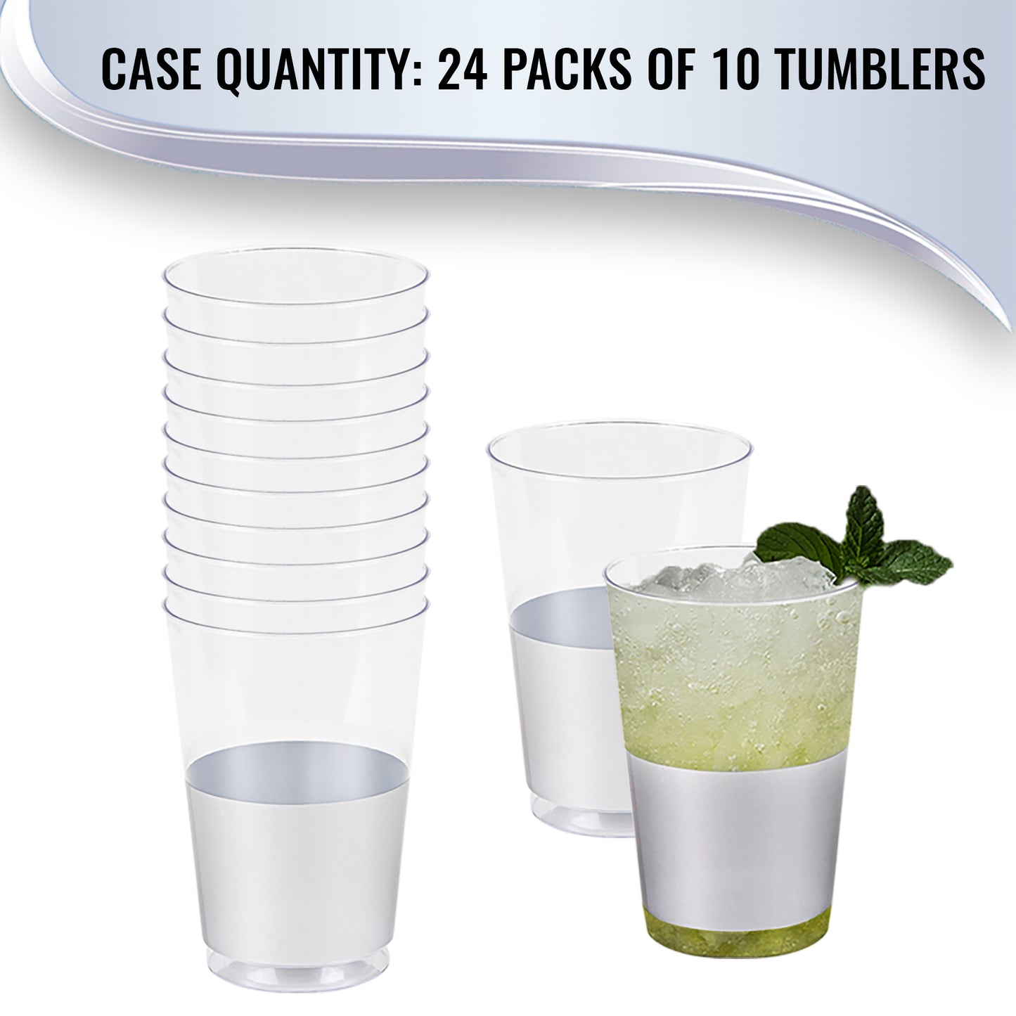 12 oz. Clear with Shiny Silver Thick Bottom Round Disposable Plastic Tumblers | The Kaya Collection