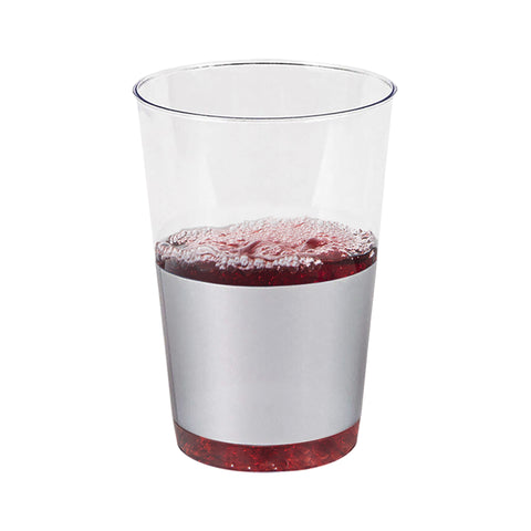 12 oz. Clear with Shiny Silver Thick Bottom Round Disposable Plastic Tumblers