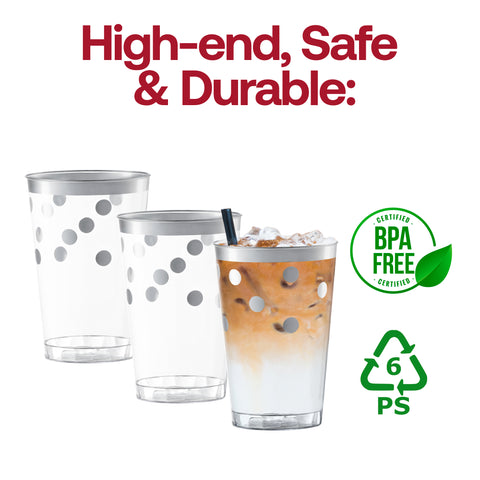 12 oz. Clear with Silver Dots Round Disposable Plastic Tumblers BPA | The Kaya Collection