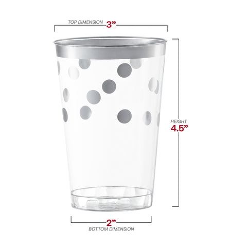 12 oz. Clear with Silver Dots Round Disposable Plastic Tumblers Dimension | The Kaya Collection