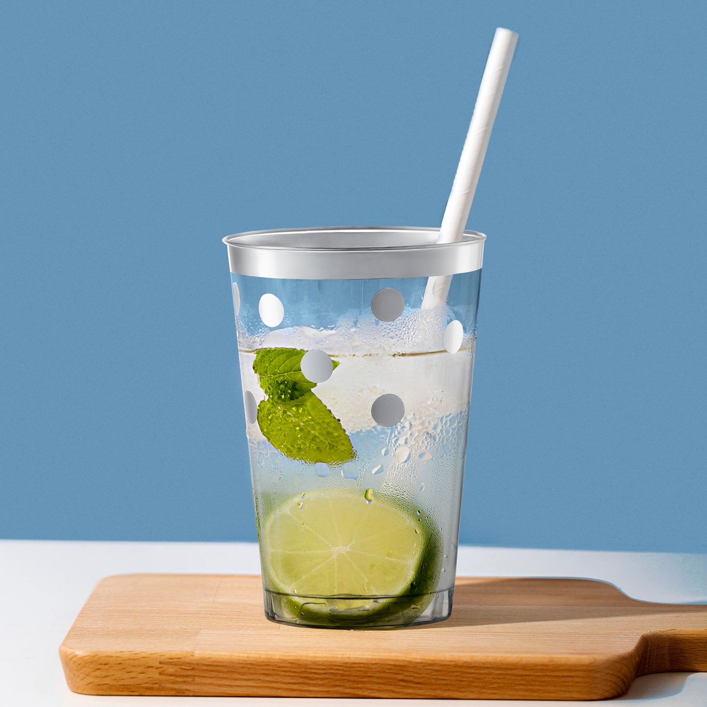 12 oz. Clear with Silver Dots Round Plastic Tumblers