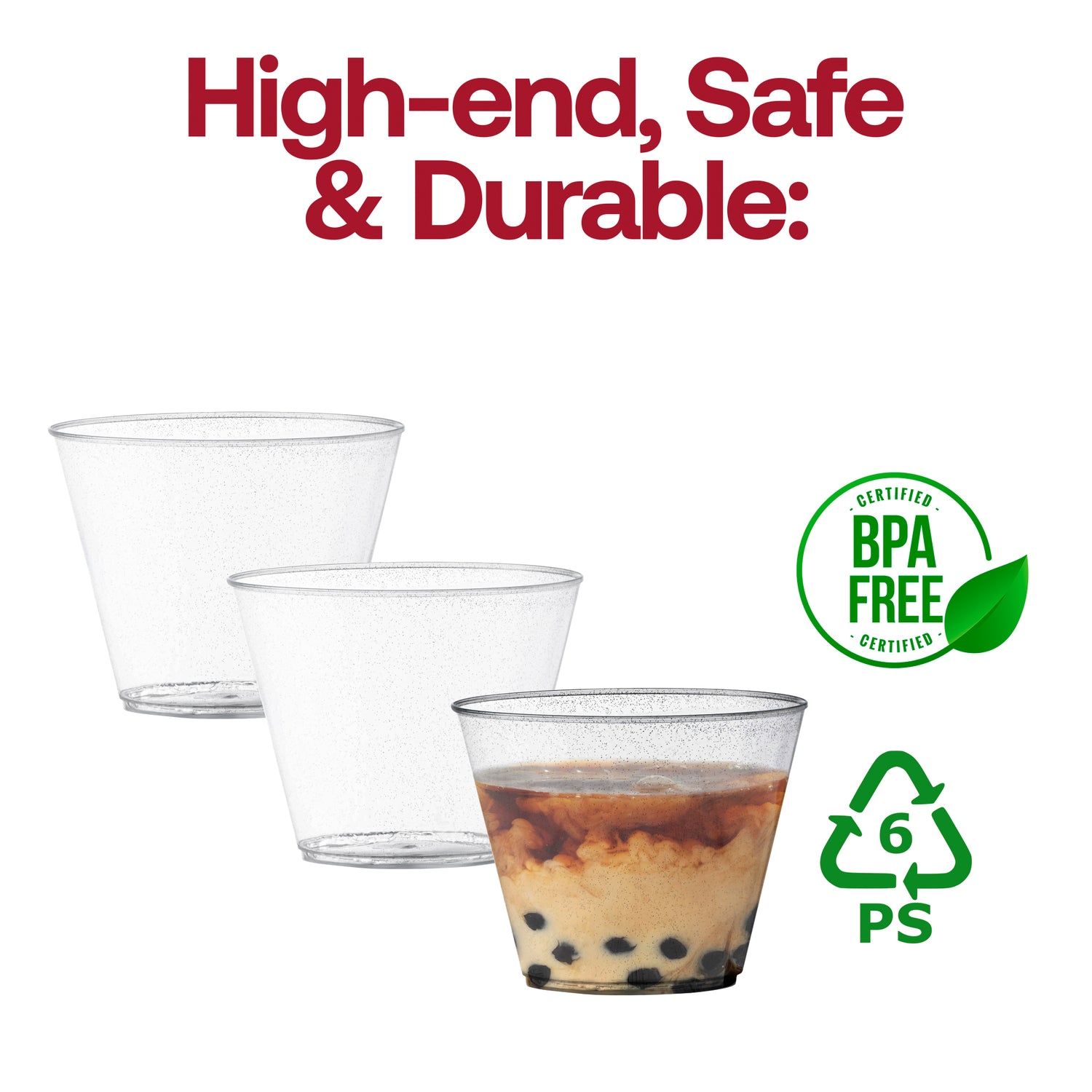 9 oz. Clear with Silver Glitter Round Disposable Plastic Party Cups BPA | The Kaya Collection