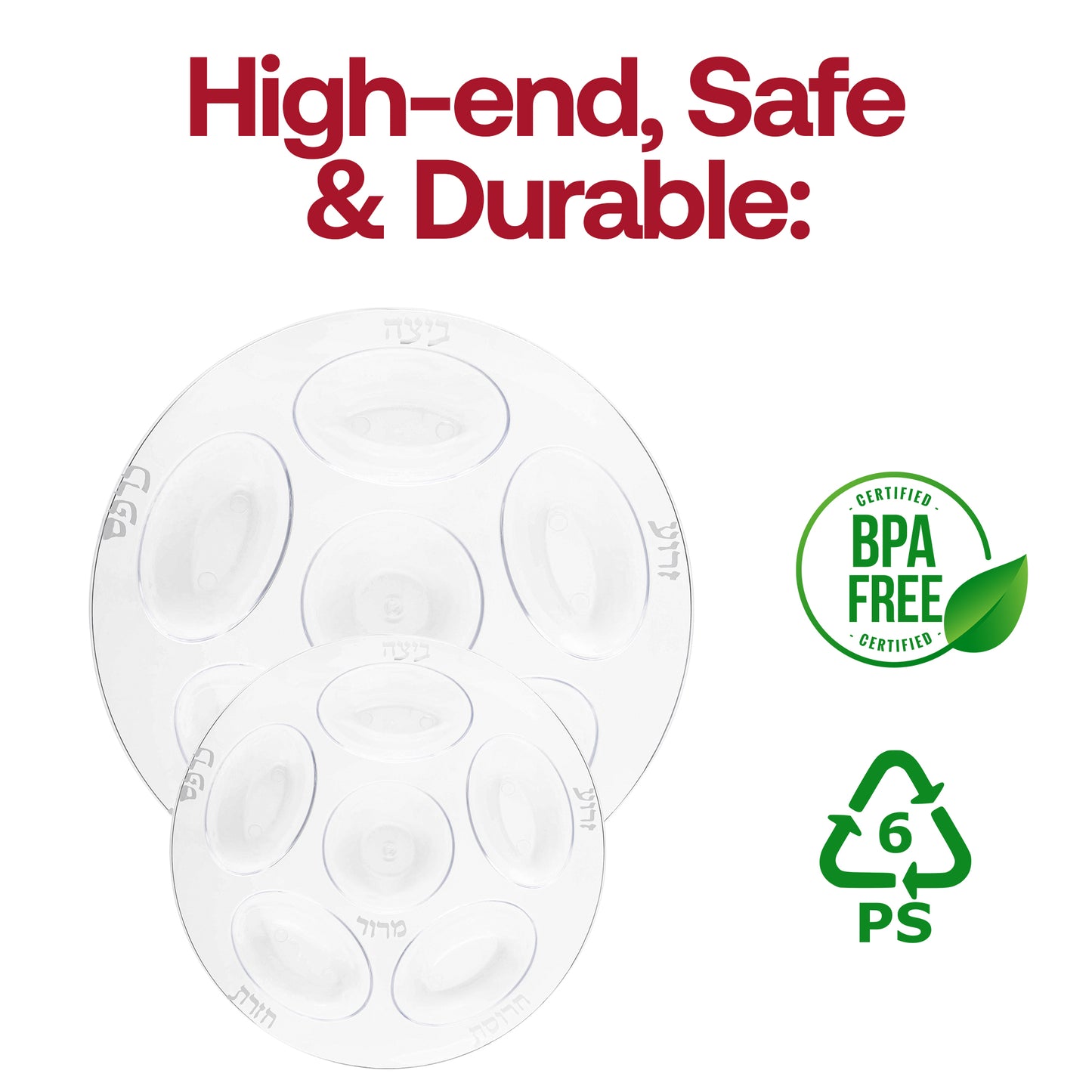Clear with Silver Round Section Tray Plastic Seder Plates (12")