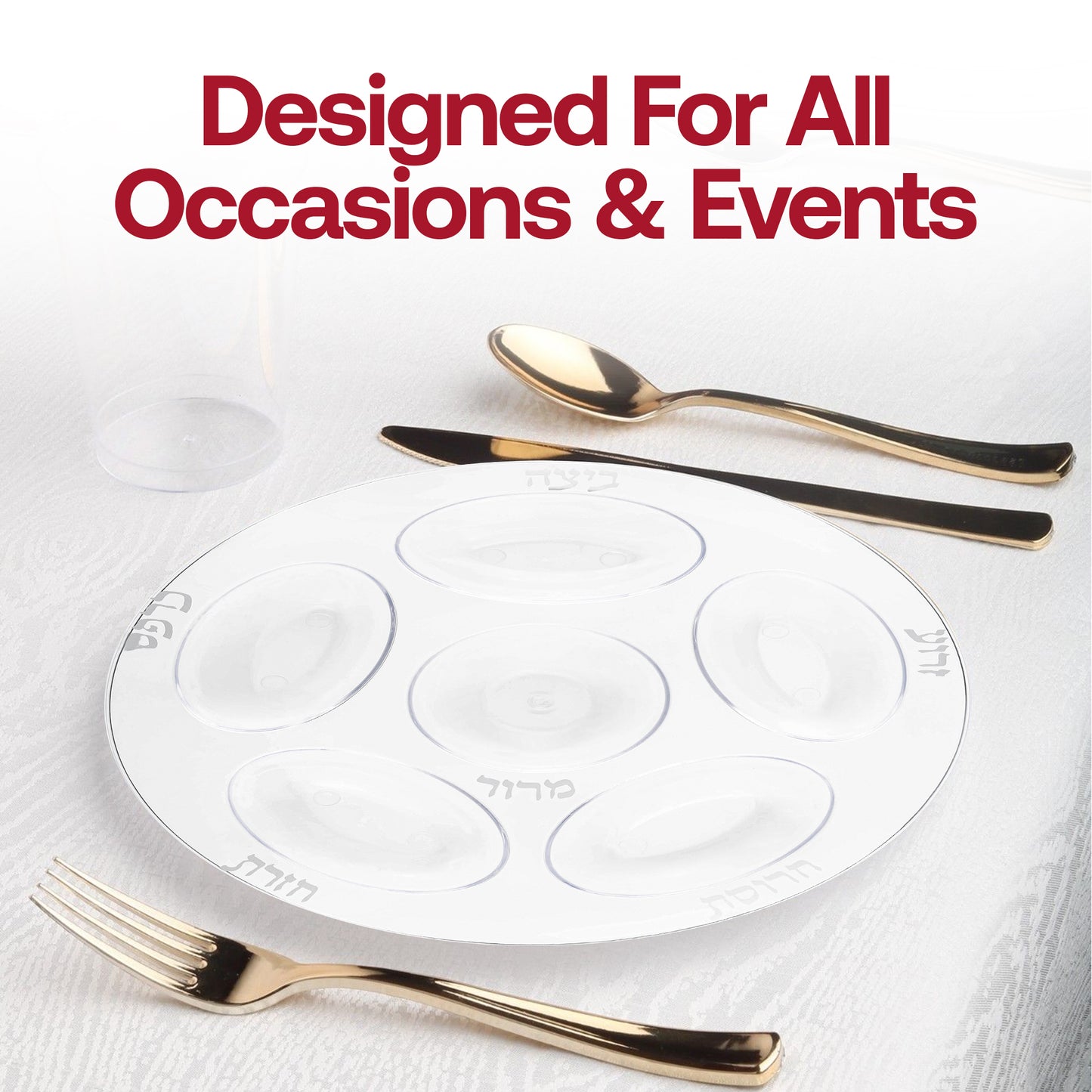 Clear with Silver Round Section Tray Plastic Seder Plates (12")