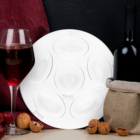 Clear with Silver Round Section Tray Plastic Seder Plates (12