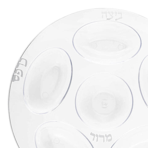 Clear with Silver Round Section Tray Plastic Seder Plates (12