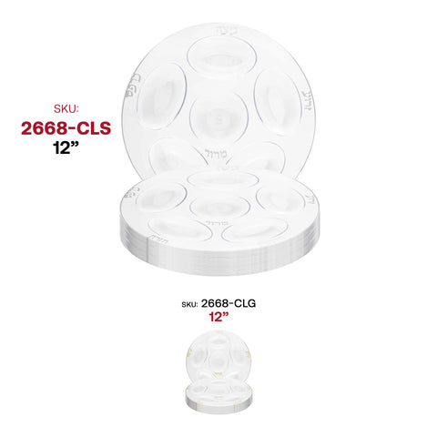 Clear with Silver Round Section Tray Plastic Seder Plates (12