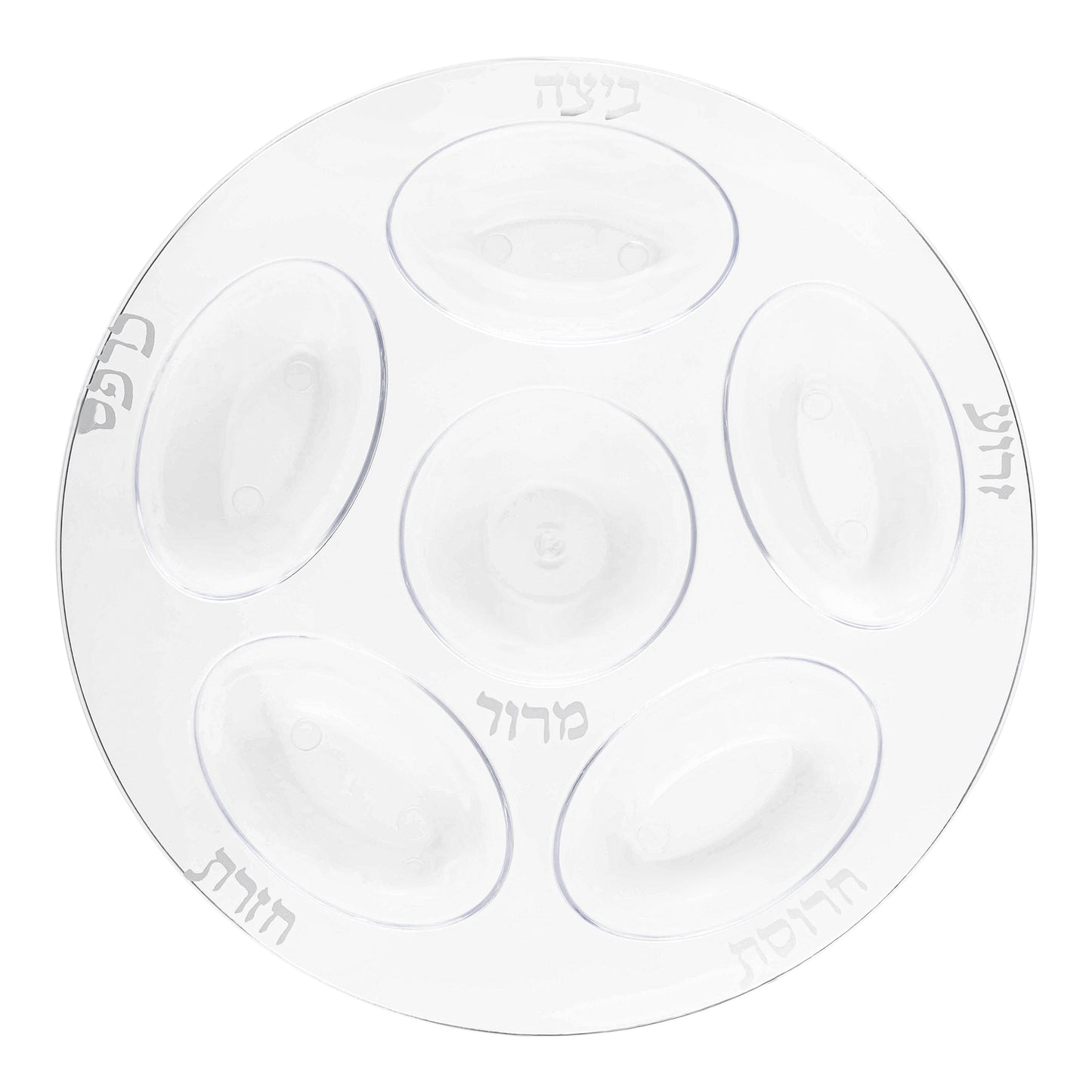Clear with Silver Round Section Tray Plastic Seder Plates (12")