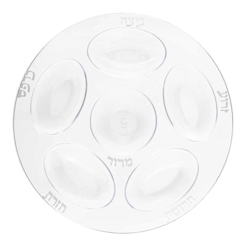 Clear with Silver Round Section Tray Plastic Seder Plates (12