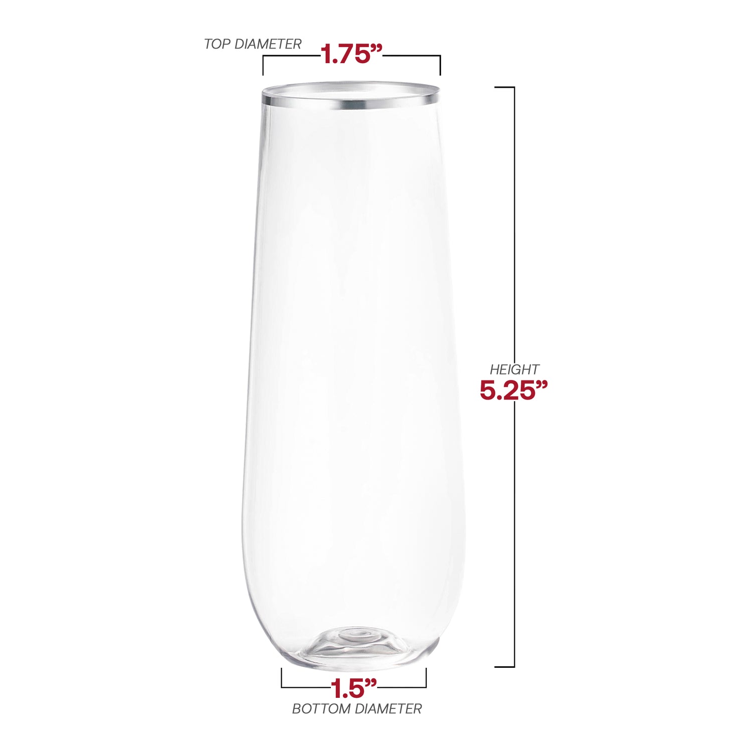 9 oz. Clear with Silver Stemless Plastic Champagne Flutes Dimension | The Kaya Collection