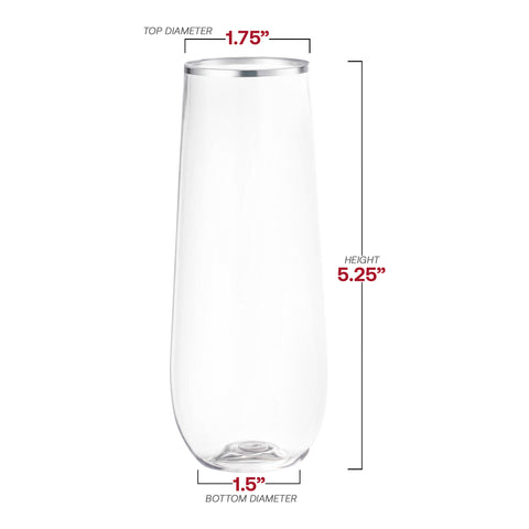 9 oz. Clear with Silver Stemless Plastic Champagne Flutes Dimension | The Kaya Collection