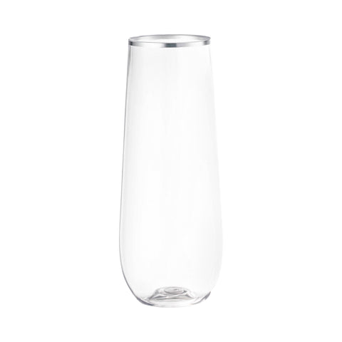 9 oz. Clear with Silver Stemless Plastic Champagne Flutes Main | The Kaya Collection