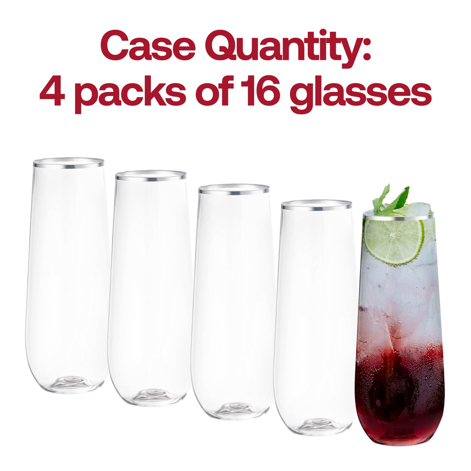 9 oz. Clear with Silver Stemless Plastic Champagne Flutes Quantity | The Kaya Collection