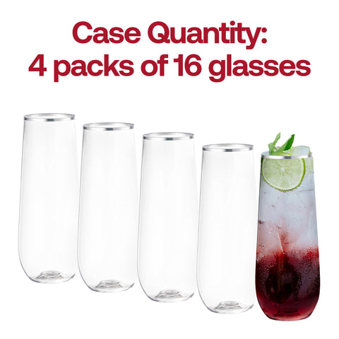 9 oz. Clear with Silver Stemless Plastic Champagne Flutes Quantity | The Kaya Collection
