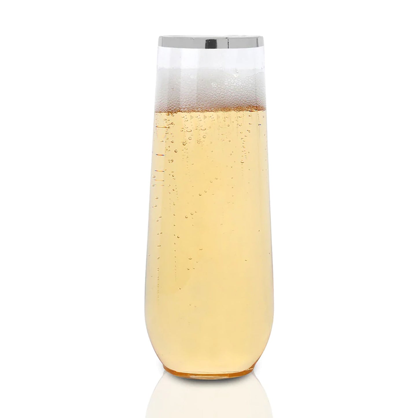 9 oz. Clear with Silver Stemless Disposable Plastic Champagne Flutes