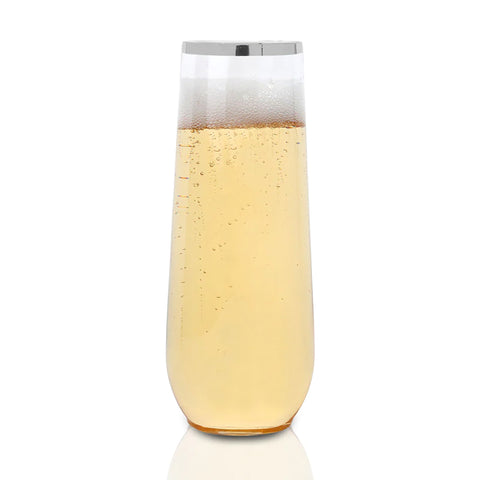 9 oz. Clear with Silver Stemless Disposable Plastic Champagne Flutes