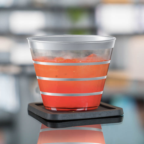 9 oz. Clear with Silver Stripes Round Plastic Party Cups