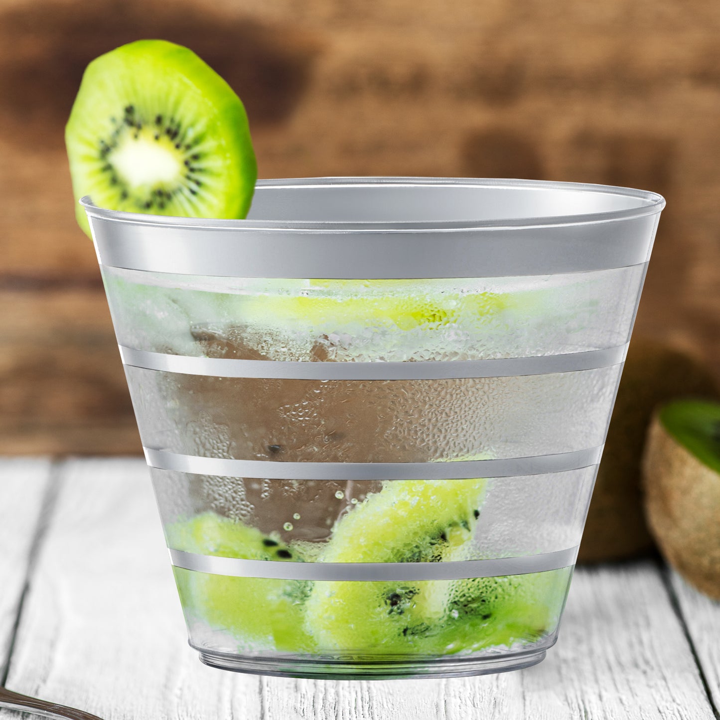 9 oz. Clear with Silver Stripes Round Plastic Party Cups