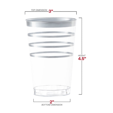12 oz. Clear with Silver Stripes Round Disposable Plastic Tumblers Dimension | The Kaya Collection