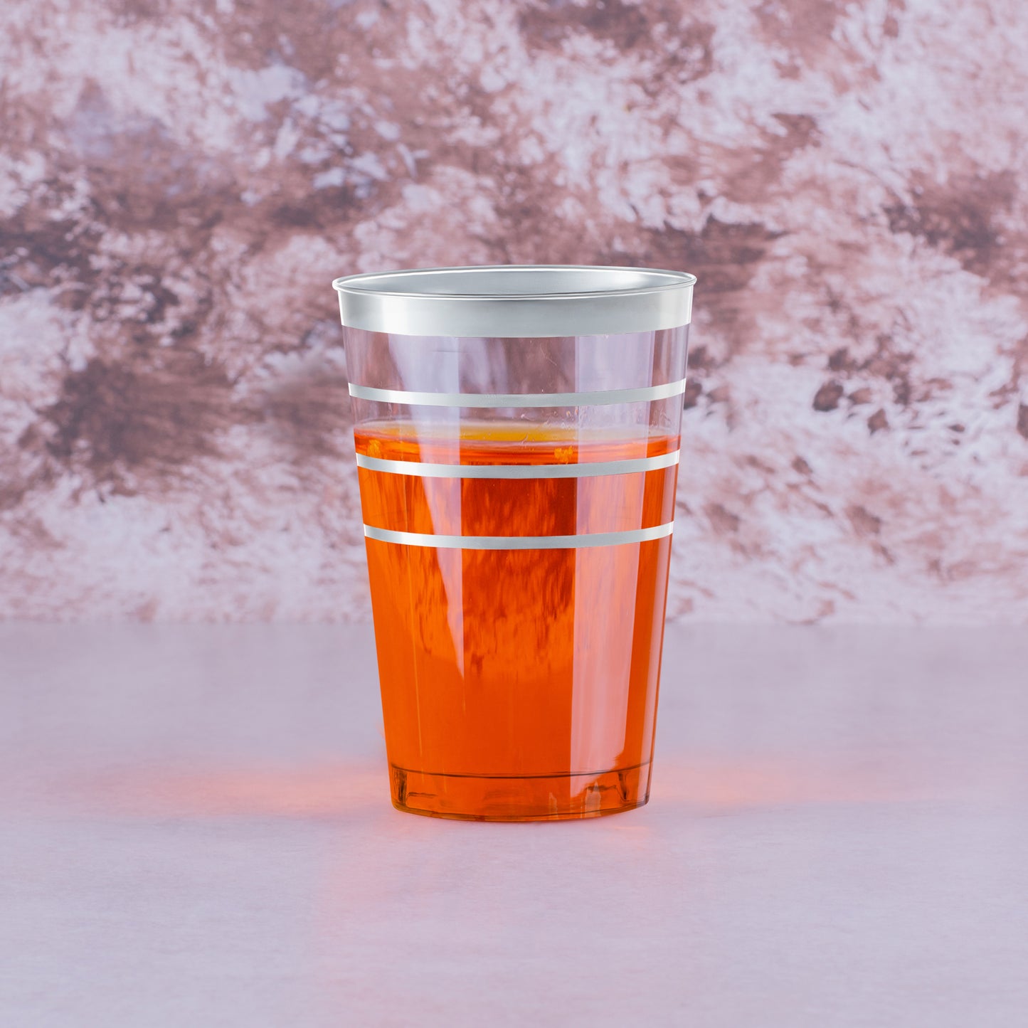 12 oz. Clear with Silver Stripes Round Plastic Tumblers