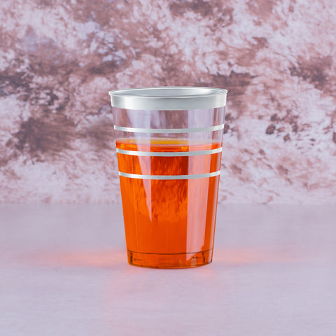 12 oz. Clear with Silver Stripes Round Plastic Tumblers